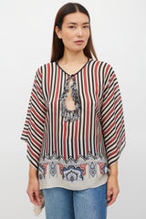 Etro Cream & Multicolour Silk Striped Tassel Poncho
