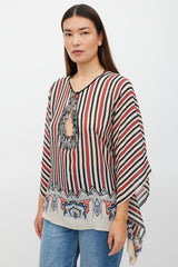 Etro Cream & Multicolour Silk Striped Tassel Poncho