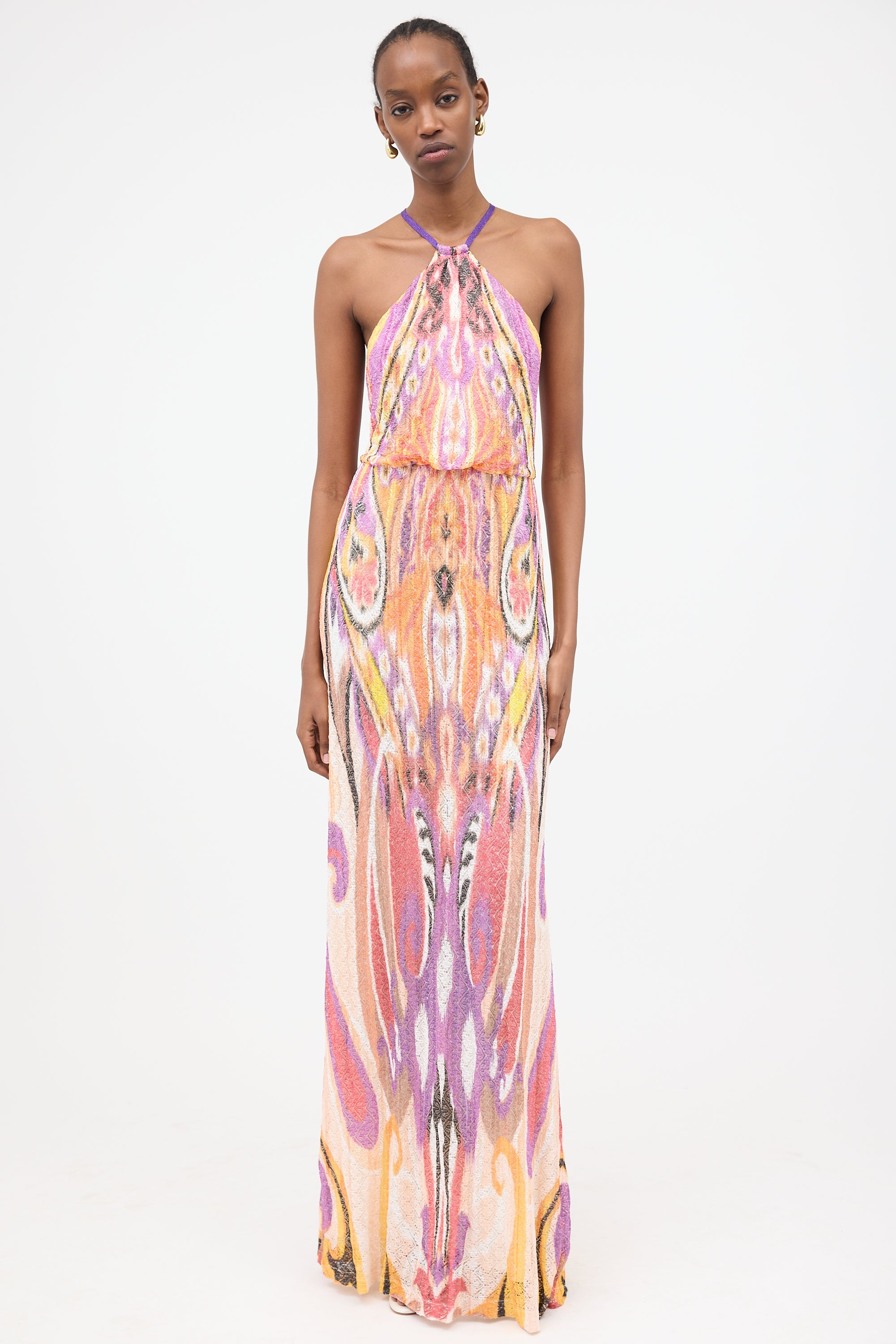 etro halter dress Etro Metallic Lotus Paisley Silk Halter Gown