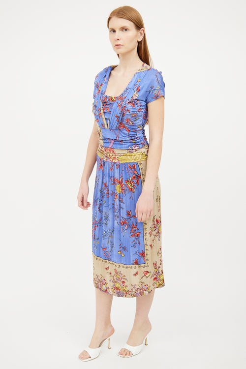 Etro Blue & Beige Floral Print Dress