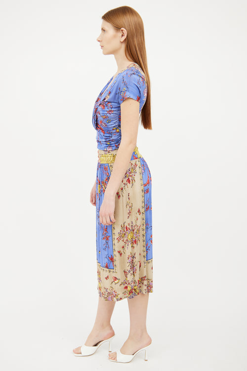 Etro Blue & Beige Floral Print Dress