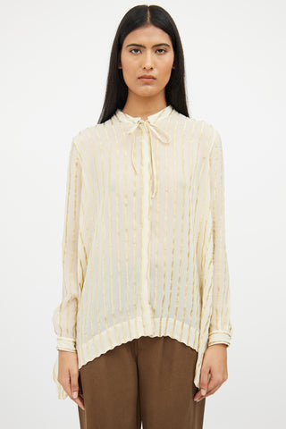 Etro Beige Gold Silk Striped Top