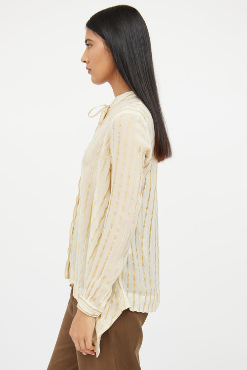 Etro Beige Gold Silk Striped Top