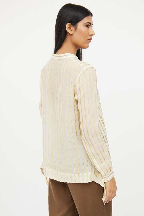 Etro Beige Gold Silk Striped Top