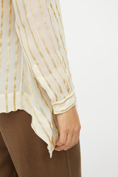 Etro Beige Gold Silk Striped Top