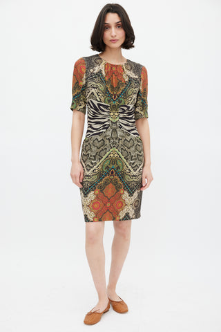 Etro Green & Multicolour Mixed Printed Midi Dress