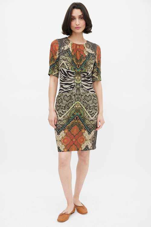 Etro Green & Multicolour Mixed Printed Midi Dress