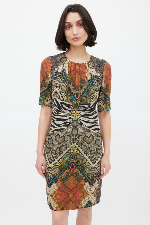 Etro // Green & Multicolour Mixed Printed Midi Dress VSP Consignment Etro // Green & Multicolour Mixed Printed Midi Dress VSP Consignment