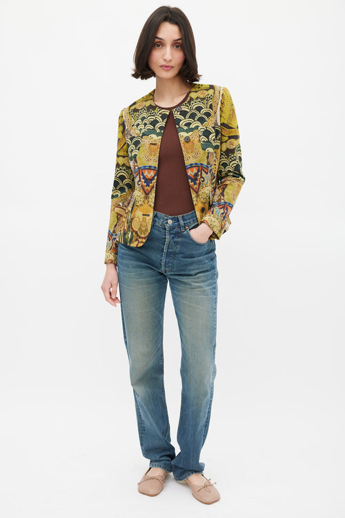Etro Green & Multicolour Wool Printed Jacket
