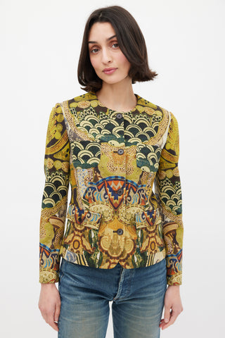 Etro Green & Multicolour Wool Printed Jacket