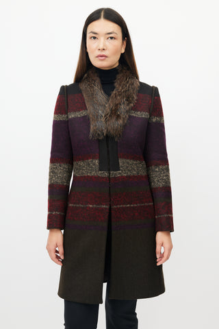 Etro Green & Multicolour Wool Striped Coat