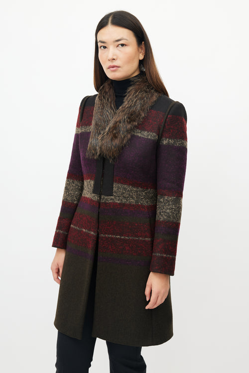 Etro Green & Multicolour Wool Striped Coat
