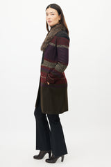 Etro Green & Multicolour Wool Striped Coat