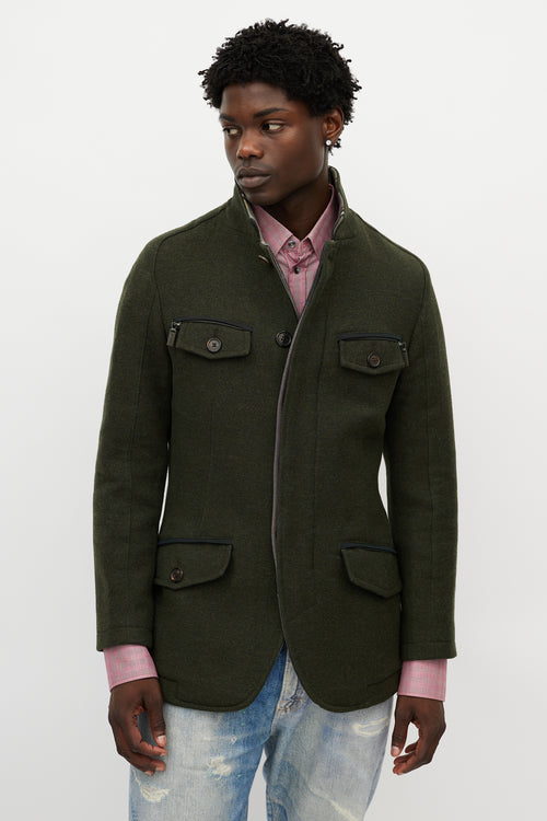 Etro Green Wool Four Pocket Jacket