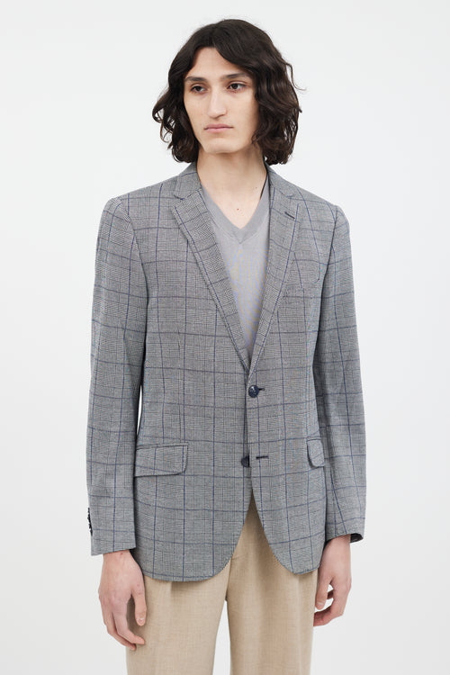 Etro Grey & Navy Checked Blazer