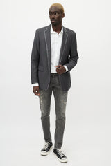 Etro Grey Textured Wool & Paisley Blazer