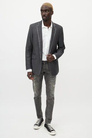 Etro Grey Textured Wool & Paisley Blazer