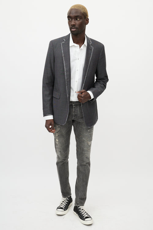 Etro Grey Textured Wool & Paisley Blazer