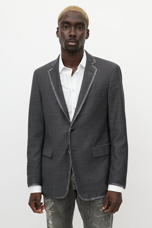 Etro Grey Textured Wool & Paisley Blazer
