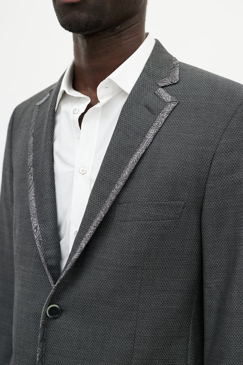 Etro Grey Textured Wool & Paisley Blazer