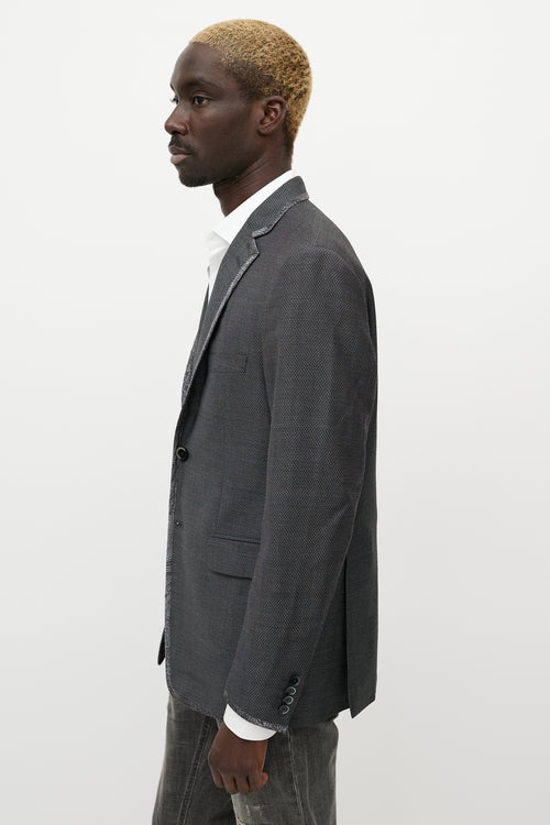 Etro Grey Textured Wool & Paisley Blazer