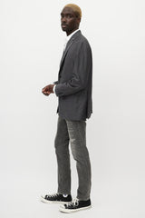 Etro Grey Textured Wool & Paisley Blazer