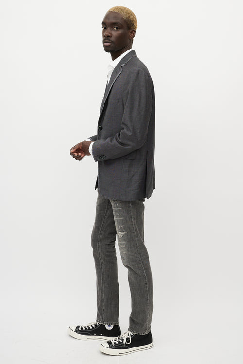 Etro Grey Textured Wool & Paisley Blazer
