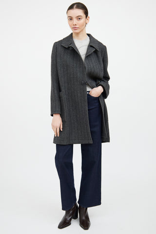 Etro Grey & Black Wool Tweed Coat