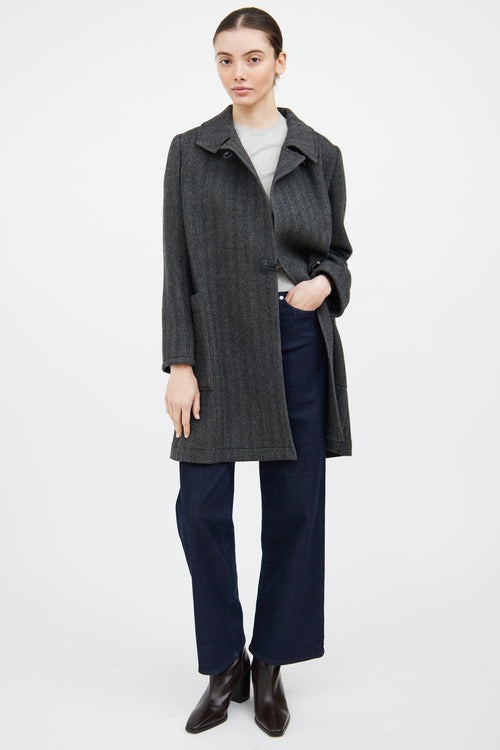 Etro Grey & Black Wool Tweed Coat