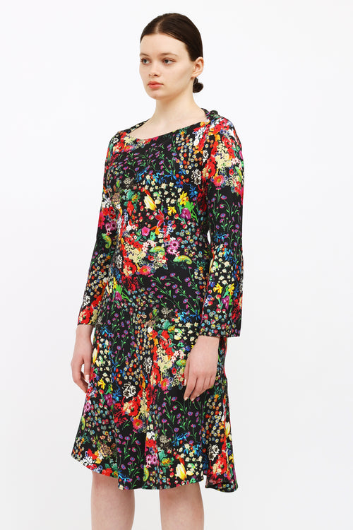 Etro Black Floral Print Midi Dress