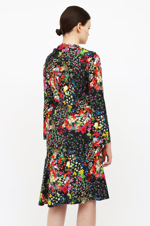 Etro Black Floral Print Midi Dress
