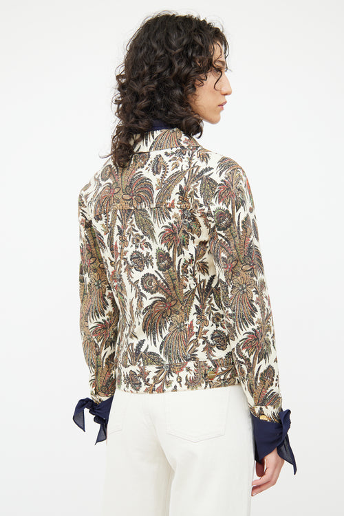 Etro Beige Multi Foliage Print Denim Jacket