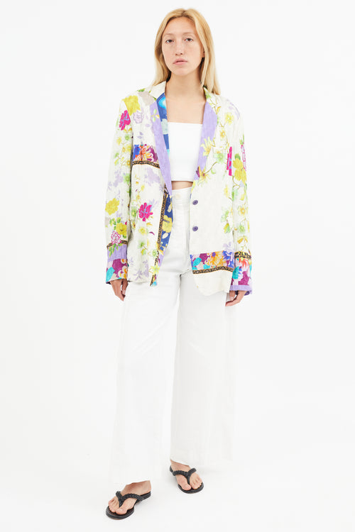 Etro White & Multi Silk Floral Blazer