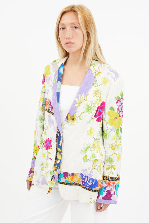 Etro White & Multi Silk Floral Blazer