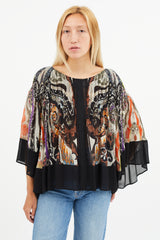 Etro Black & Multi Silk Print Pleated Blouse