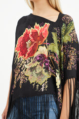 Etro Black & Multi Silk Floral Beaded Tassel Cape