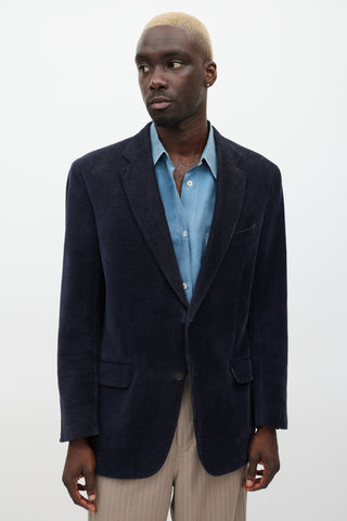 Etro Navy & Black Velour Houndstooth Blazer