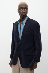 Etro Navy & Black Velour Houndstooth Blazer