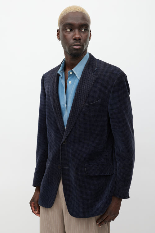 Etro Navy & Black Velour Houndstooth Blazer