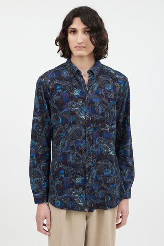 Etro Navy & Blue Paisley Knit Shirt