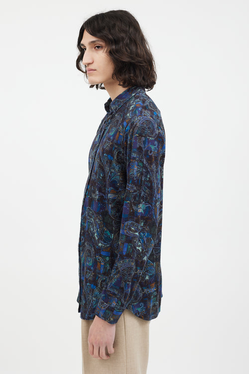 Etro Navy & Blue Paisley Knit Shirt