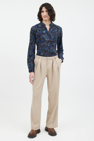 Etro Navy & Blue Paisley Knit Shirt