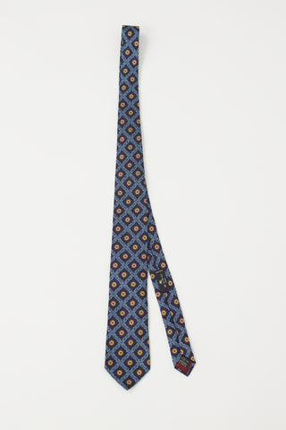 Etro Navy & Multicolour Floral Tile Tie