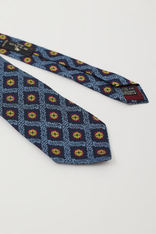 Etro Navy & Multicolour Floral Tile Tie