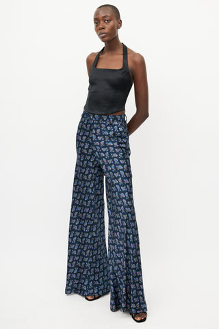 Etro Navy & Multicolour Paisley Wide Leg Trouser