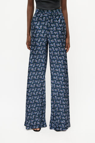 Etro Navy & Multicolour Paisley Wide Leg Trouser