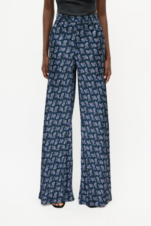 Etro Navy & Multicolour Paisley Wide Leg Trouser