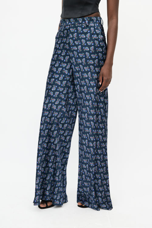 Etro Navy & Multicolour Paisley Wide Leg Trouser