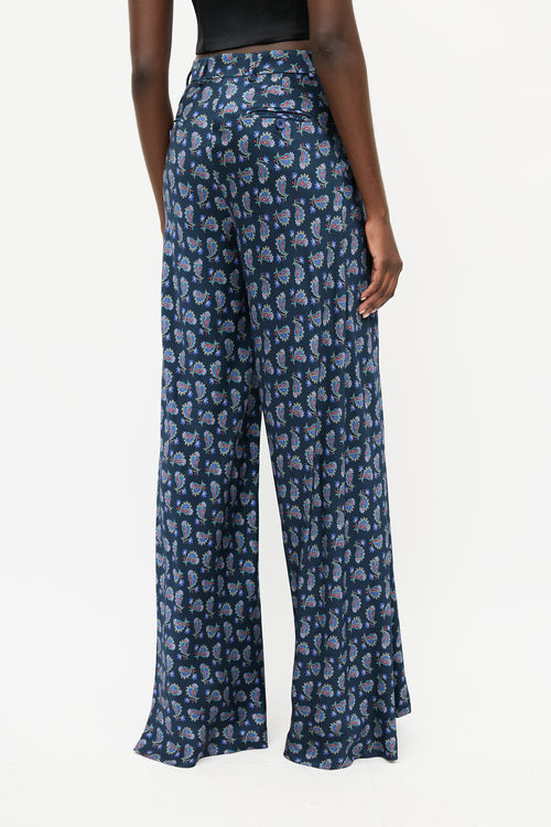 Etro Navy & Multicolour Paisley Wide Leg Trouser
