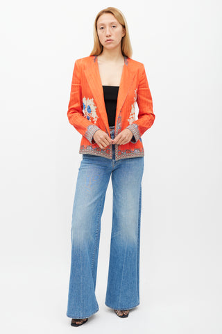 Etro Orange & Multicolour Floral Pleated Jacket